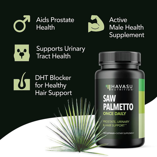 Havasu Saw Palmetto Supplement for Men | Natural DHT Blocker Hair Loss Vitamins Pills, 100Ct