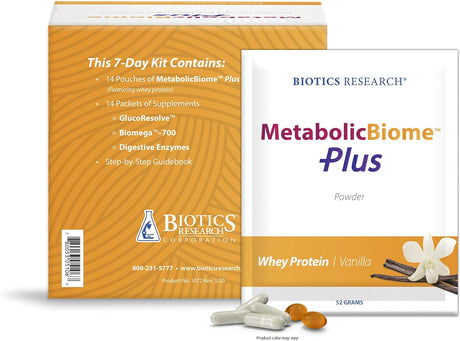 BIOTICS Research Metabolicbiome plus Whey Vanilla 7-Day Healthy Weight Management Kit, Supports Microbiome Health and Balanced Blood Lipid, Multi-Vitamin, Digestive Enzyme, Step-By-Step Guidebook