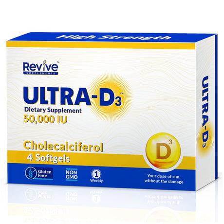 New Road Health Supply - Ultra- D3, Vitamin D 50000 IU Weekly Vitamin D Softgel for Bones, Teeth, and Immune Support, Gluten Free, 4 Count