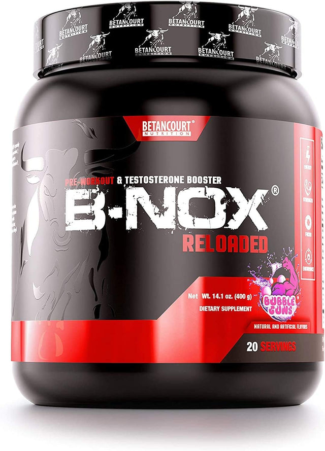 Betancourt Nutrition B-Nox Reloaded Pre Workout | Energy + Focus | Beta Alanine, L-Citrulline, Ashwagandha | 300Mg Caffeine | 20 Servings (Bubble Guns)