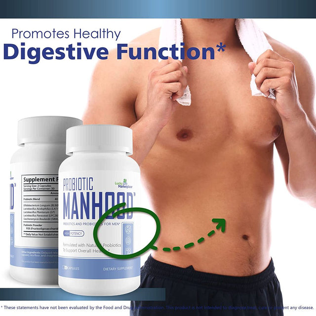 Probiotic Manhood - Premium Male Formula - Male Prebiotics and Probiotics for Men - Premium Formula to Support Male Health - Gut Health - Mood - Digestive & Immune Health