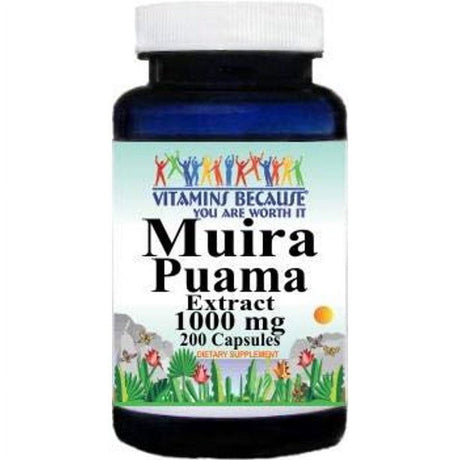 Vitamins Because - Muira Puama Extract 250 Mg per Serving - 200 Capsules