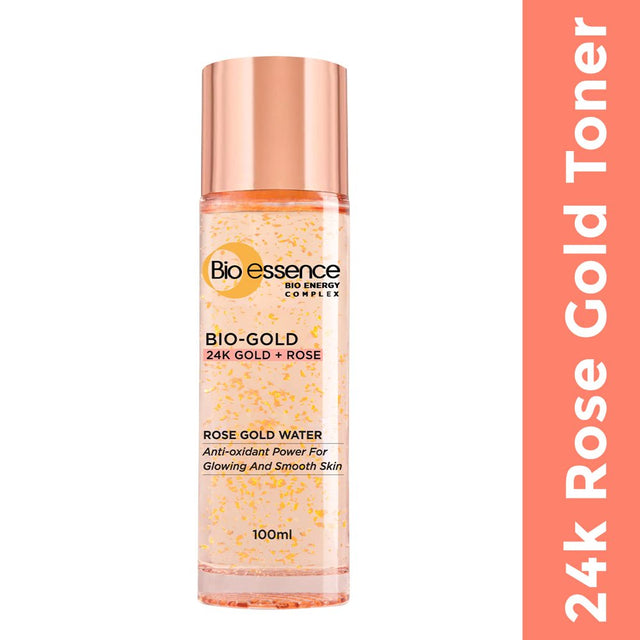 Bio-Essence Bio-Gold Rose Gold Water Toner Contains Pure 24K Gold Flakes with High Antioxidant Power, Hyaluronic Acid, Niacinamide, Peptides, Japanese Rose Extract (Eijitsu) and Unique Bio-E