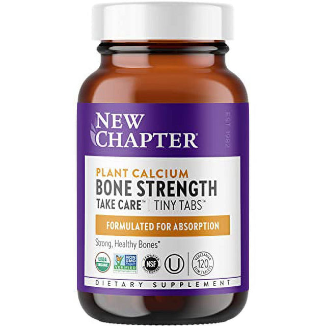 New Chapter Calcium Supplement - Bone Strength Tiny Tabs Organic Red Marine Algae Calcium - with Vitamin D3+K2 + Magnesium, 70+ Trace Minerals for Bone Health, Gluten Free, Easy to Swallow - 120 Ct