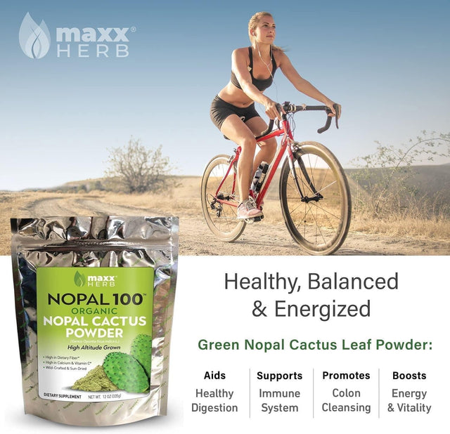 Maxx Herb Organic Nopal Cactus Powder, for Healthy Digestion & Immune Support, High in Dietary Fiber, & Calcium, Vegan, Non-Gmo and Gluten Free - 12 Oz Bag