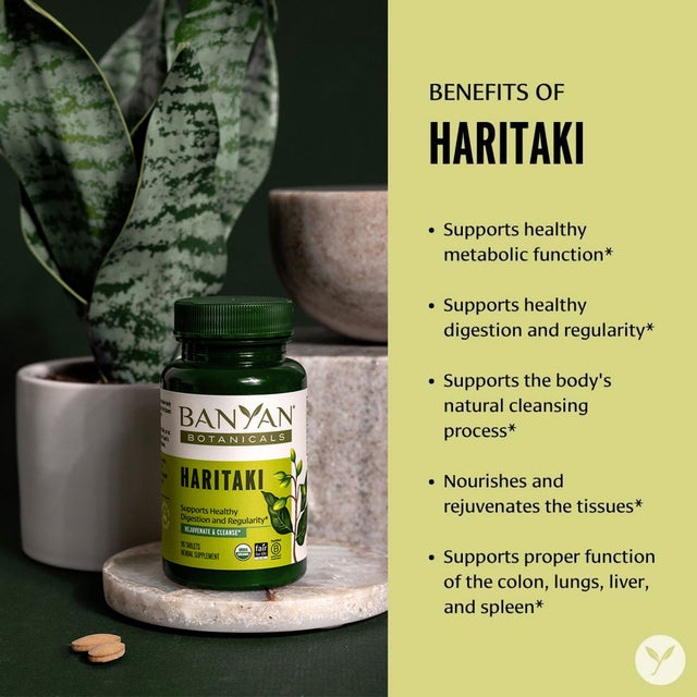 Banyan Botanicals Haritaki Tablets – Certified Organic Terminalia Chebula – Supports Detoxification & Rejuvenation* – 90 Tablets – Non-Gmo Sustainably Sourced Certified Fair for Life Fair Trade