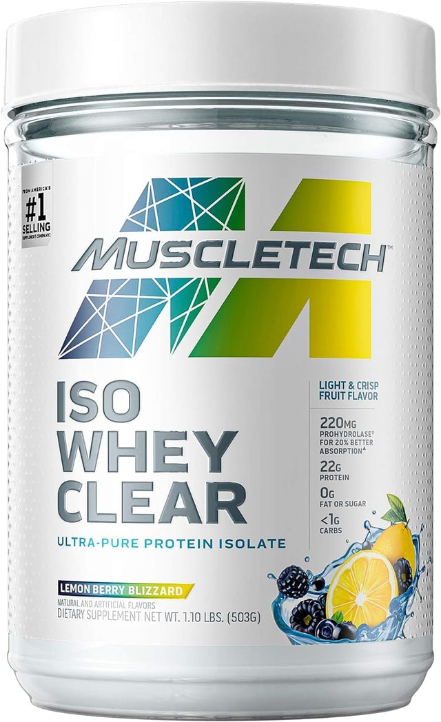 Whey Protein Powder Muscletech Clear Whey Protein Isolate Whey Isolate Protein Powder for Women & Men Clear Protein Drink 22G of Protein, 90 Calories Lemon Berry Blizzard, 1.1Lb(19 Servings)