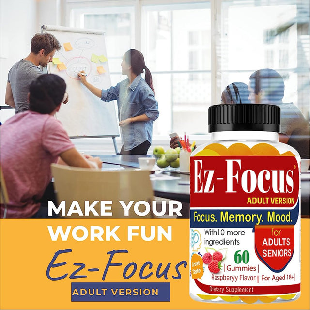 Ez-Focus Brain Booster Gummies for Adults & Seniors, Brain Focus Chewable, Focus, Memory, Mood Nootropics Brain Support 60 Count