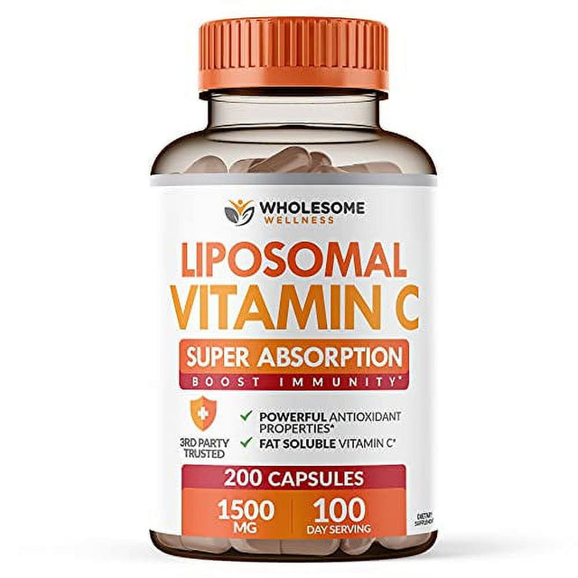 Liposomal Vitamin C Capsules (200 Pills 1500Mg Buffered) High Absorption VIT C, Immune System & Collagen Booster, High Dose Fat Soluble Immunity Support Ascorbic Acid Supplement, Natural Vegan