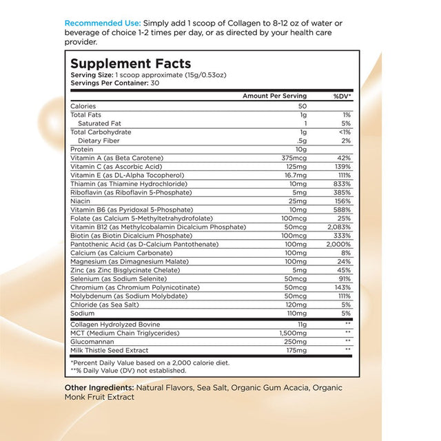 Livingood Daily Collagen + Multi - Vanilla Hydrolyzed Collagen Peptides Powder W/ Multivitamin, 30 Servings