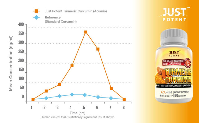 Just Potent Ultra-High Absorption Turmeric Curcumin with Bioperine | 3-Month Supply | Antioxidant + Bone and Joint Health | 90 Capsules | 2-Pack