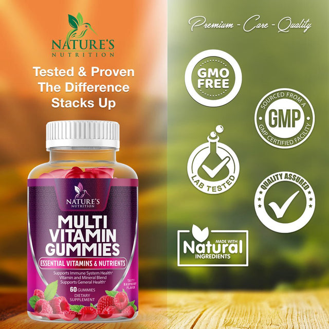 Nature'S Nutrition Adult Multivitamin Gummies with Zinc, Vitamin C, D3, B12, Biotin for Men & Women, 60 Ct.