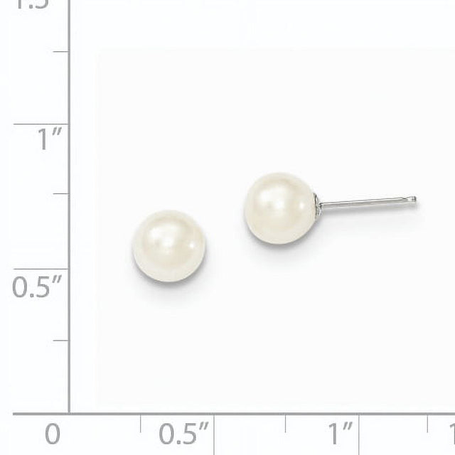 14K White Gold 6-7Mm White round FW Cultured Pearl Stud Post Earrings XW60PW