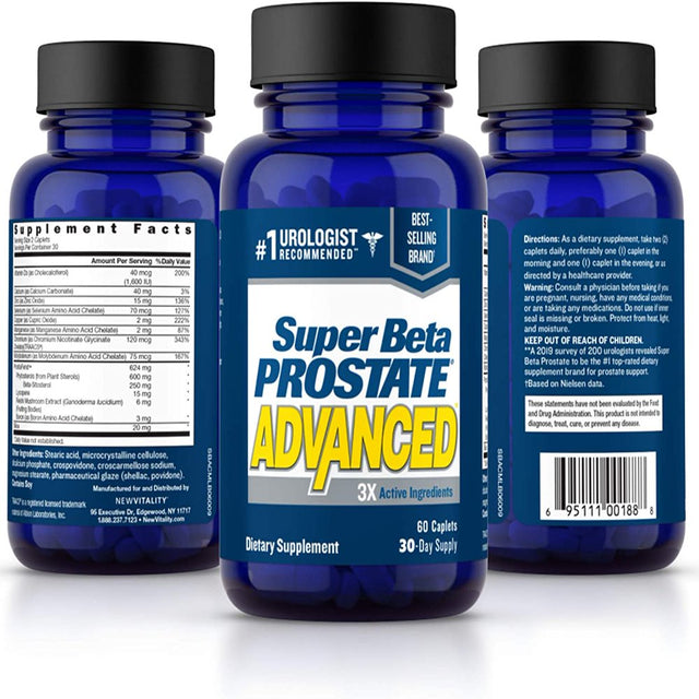 Super Beta Prostate Advanced Prostate Supplement for Men – Reduce Bathroom Trips, Promote Sleep, Support Urinary Health & Bladder Emptying. Beta Sitosterol Not Saw Palmetto. (60 Caplets, 1-Bottle)