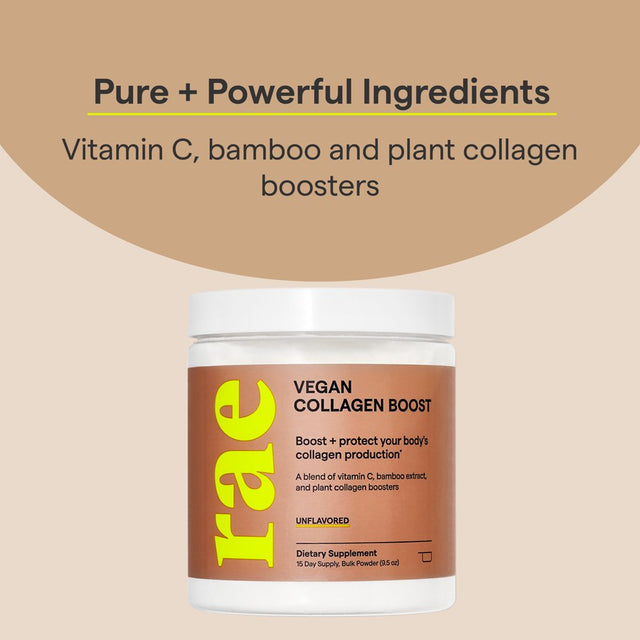 Rae Wellness Vegan Collagen Boost Powder with Vitamin C, Support Hair, Skin & Nails, Unflavored, 9.5 Oz