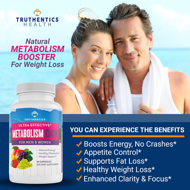 Truthentics Metabolism Booster for Weight Loss for Women & Men (Day Nite Bundle) - Fat Burner, Hunger Control, Weight Loss Support - 60 Capsules Each