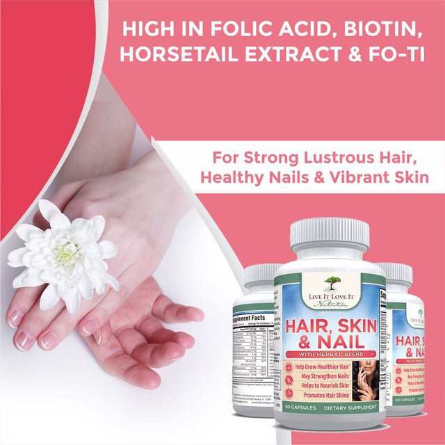 Live It Love It Hair Skin Nails Health Dietary Supplement with Multivitamins and Biotin (60 Caps)