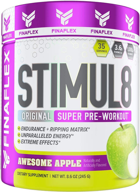 FINAFLEX STIMUL8 Original Super Pre-Workout, Awesome Apple - Energy, Strength & Endurance for Men & Women - with Caffeine, Beta-Alanine & Vitamin C - 35 Servings