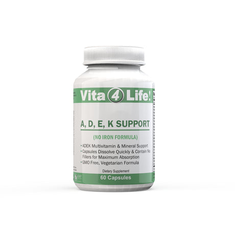 Bariatric Vitamins & Minerals - Vita4Life ADEK Multivitamin Support (NO IRON) - 60 Capsules