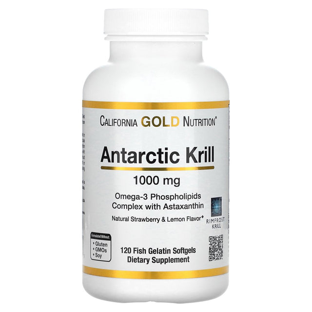 Antarctic Krill Oil, Omega-3 Phospholipids with Naturally Occurring Astaxanthin, Natural Strawberry & Lemon Flavor, Non GMO, 1,000 Mg, 120 Fish Gelatin Softgels