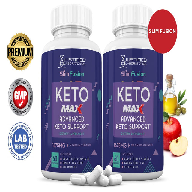 (2 Pack) Slim Fusion Keto ACV MAX Pills 1675Mg Alternative to Gummies Dietary Supplement 120 Capsules