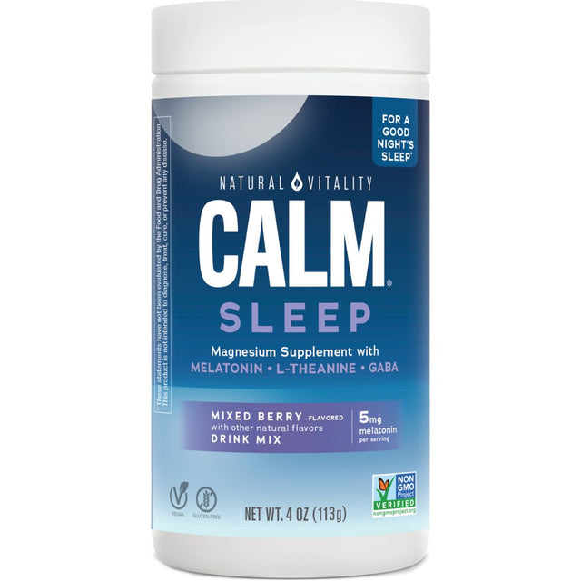 Natural Vitality Calm Sleep Aid Magnesium Glycinate Melatonin Drink Mix, Mixed Berry, 4 Oz