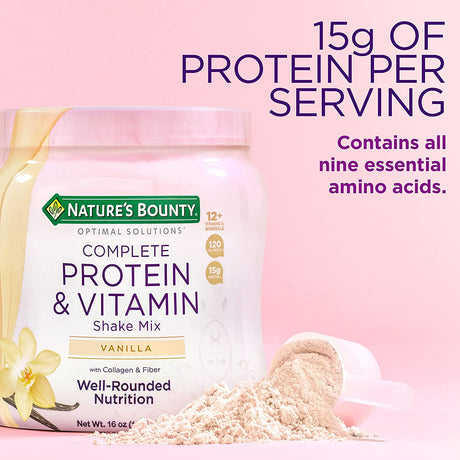 Nature'S Bounty Complete Protein & Vitamin Shake Mix with Collagen & Fiber, Contains Vitamin C for Immune Health, Vanilla Flavored,1 Pound (Pack of 1)