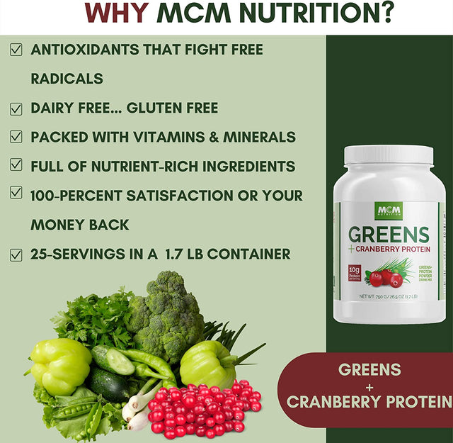 MCM Nutrition Plant-Based Protein Powder – Non-Dairy, No-Gluten, with Antioxidants (1.7 LB) - Delicious Protein, Plant-Based and Low Carb – Nutrient-Rich Cranberry/Pea Protein (25 Servings)