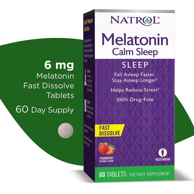 Natrol Melatonin Calm Sleep Aid Fast Dissolve Tablets, Strawberry, 6Mg, 60 Count