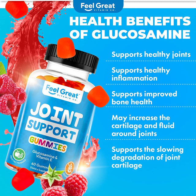 Joint Support Gummies with Glucosamine & Vitamin E | Natural Joint & Flexibility Support | Cartilage & Immune Health Support Supplement for Men and Women - 60 Gummies