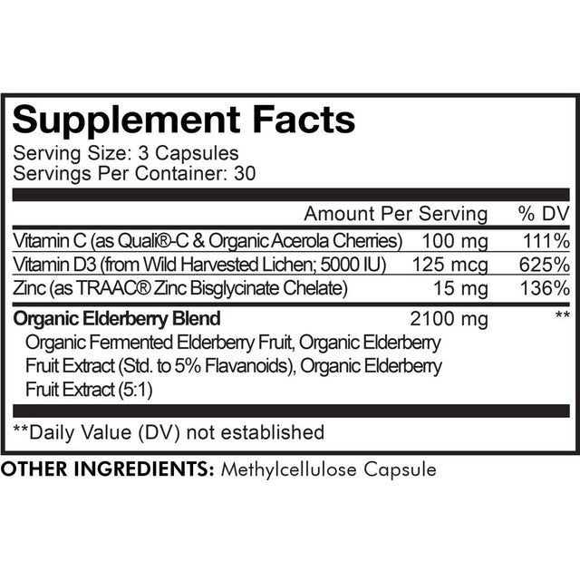 Codeage Organic Black Elderberry Blend, Vitamin C, Vegan D3 5000 IU, Zinc, Sambucus Berries Flavonoid, 90 Ct