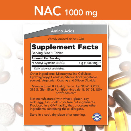 NOW NAC N Acetyl Cysteine 1000 Mg Free Radical Protection 120 Tablets, Dietary Supplements