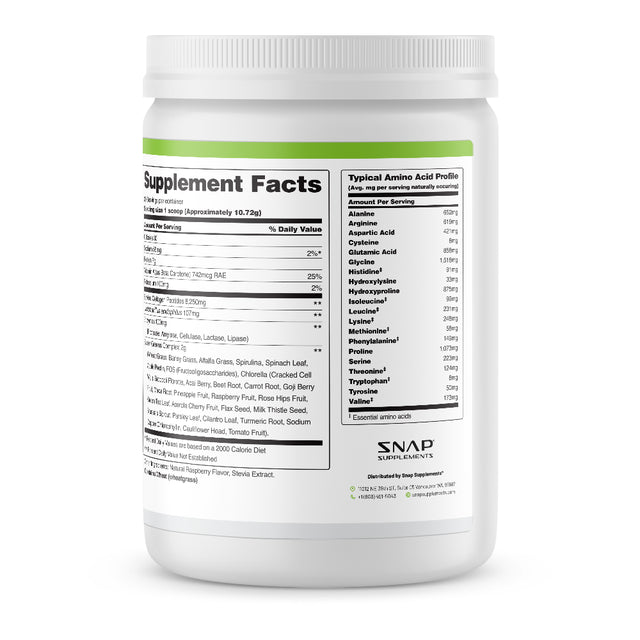 Collagen Peptides Super Greens Powder Snap Supplements - Grass Fed, Non-Gmo, Pasture Raised Superfood - 30 Servings