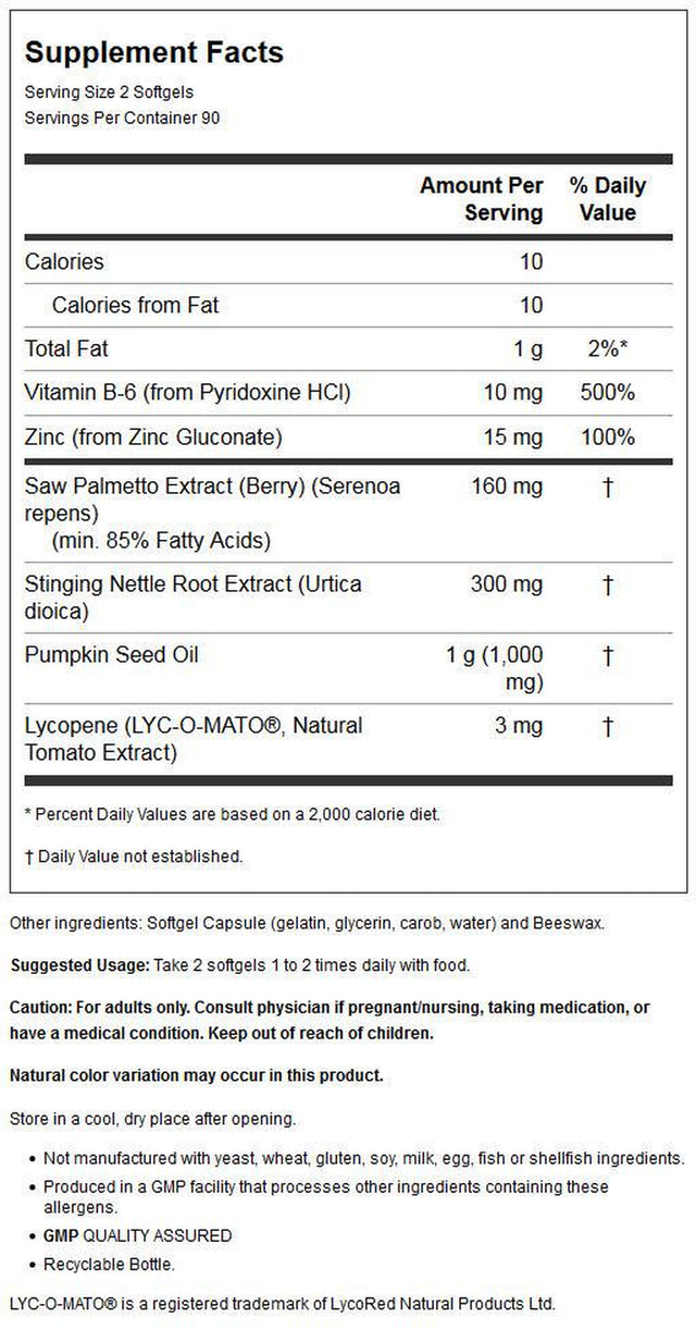 NOW Supplements, Prostate Support, Prostate Support, with Standardized Saw Palmetto, Stinging Nettle & Lycopene, 180 Softgels