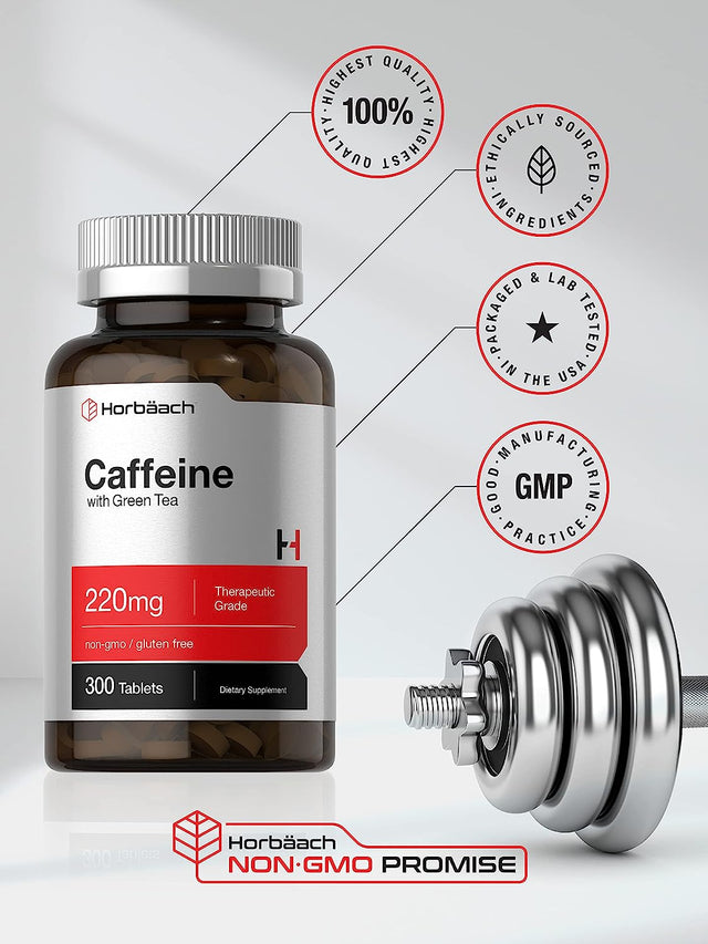 Caffeine Pills 200Mg | with Green Tea | 300 Tablets | Vegetarian, Non-Gmo & Gluten Free | by Horbaach