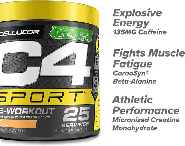 C4 Sport Pre Workout Powder - Pre Workout Energy with 3G Creatine Monohydrate + 135Mg Caffeine and Beta-Alanine Performance Blend - NSF Certified for Sport | 25 Servings