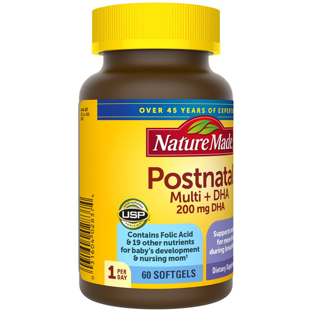 Nature Made Postnatal Multivitamin + DHA 200Mg, Postnatal Vitamins for Breastfeeding Moms, 60 Ct