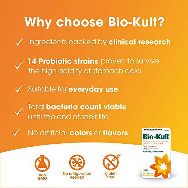 Bio-Kult Gut Health Probiotic Supplement, 14 Strains, Probiotics for Women & Men, Immune Support, Digestive Health, Shelf-Stable, Non-Gmo and Gluten-Free, Capsules, 30 Count (Pack of 1)