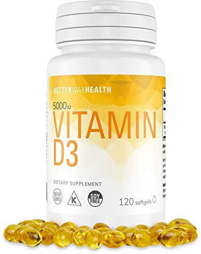 Better Way Health Vitamin D3 5,000 IU - High Potency, Supports Bone Health & Immune System - 120 Softgels of Vitamin D3 - Non-Gmo, Soy Free