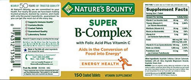 Nature'S Bounty B-Complex with Folic Acid plus Vitamin C, Tablets 150 Ea