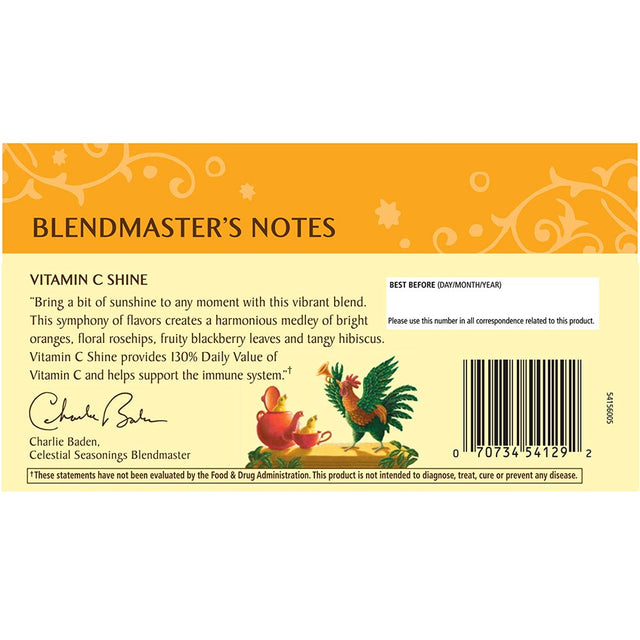 Celestial Seasonings Vitamin C Shine Herbal Tea Bags, 20 Count