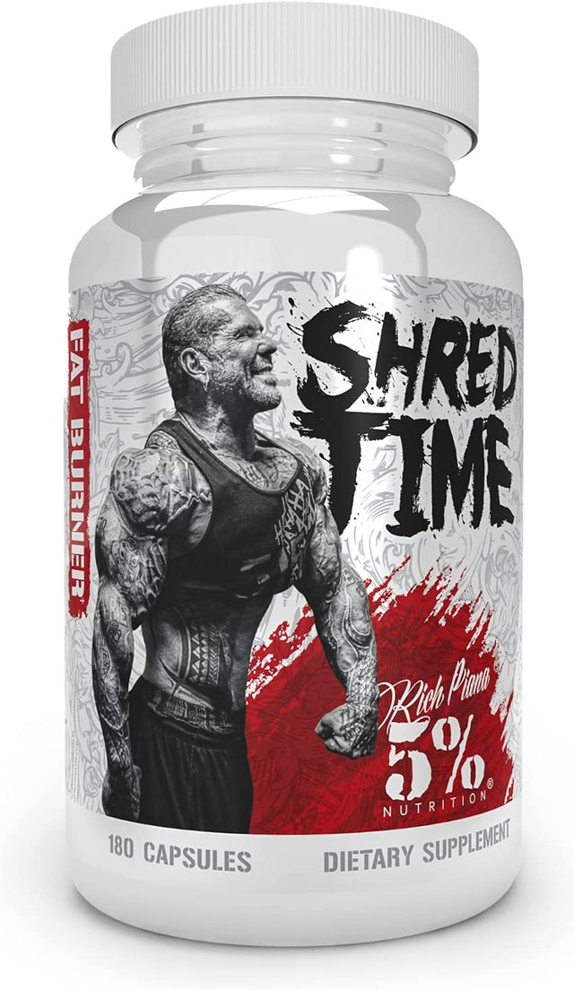 5% Nutrition Shred Time Fat Burner | Green Tea, Coffee Bean, Cayenne, Theobromine, GBB | Appetite Suppression | 30 Servings (180 Capsules)