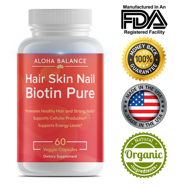 Biotin Pure - Hair Skin Nail - Promotes Healthy Hair and Strong Nails for Women & Men by Aloha Balance