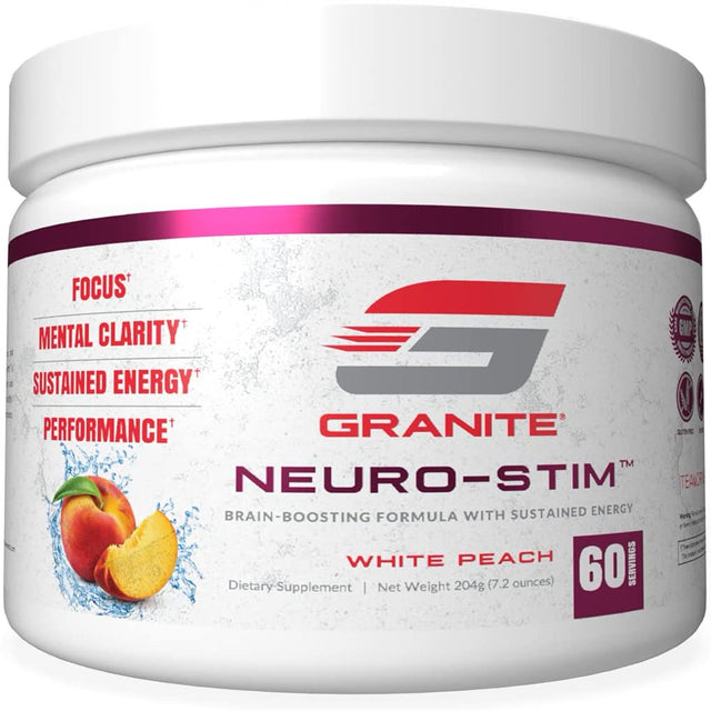 Granite® Neuro-Stim™ (White Peach) Brain Boosting Nootropic + Energy Formula | Supports Healthy Mental Focus, Clarity & Performance | Vegan, Soy Free, Gluten Free (60 Servings)