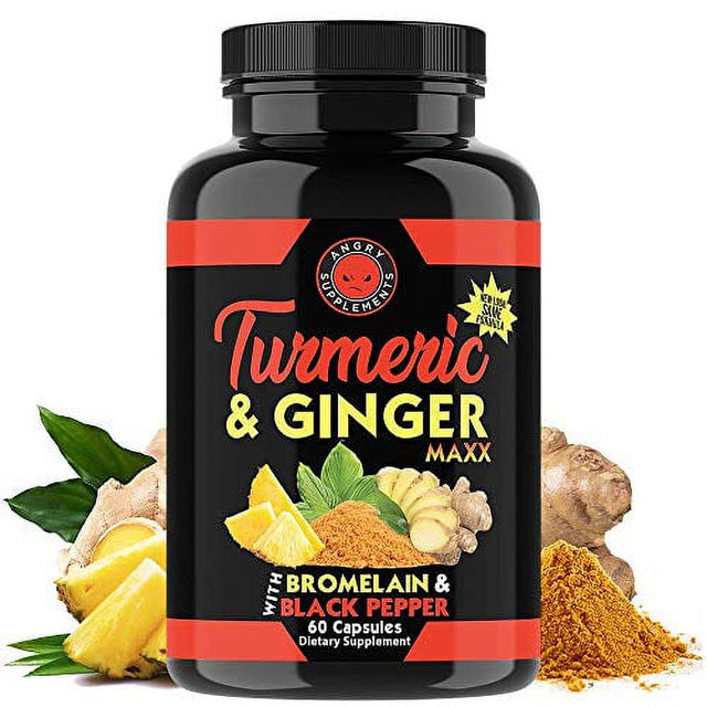 Angry Supplements Turmeric Curcumin & Ginger Maxx, 95% Curcuminoids with Black Pepper, Joint Support, Antioxidant, 1355Mg Blend of Non-Gmo Ingredients (1-Bottle)