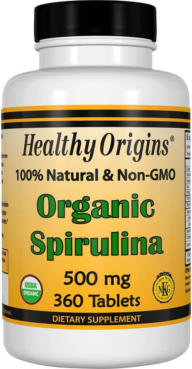 Healthy Origins Organic Spirulina 500 Mg (Organic Certified, Kosher Certified, Natural, Non-Gmo, Gluten Free, Vegan Superfood), 360 Tablets