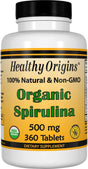 Healthy Origins Organic Spirulina 500 Mg (Organic Certified, Kosher Certified, Natural, Non-Gmo, Gluten Free, Vegan Superfood), 360 Tablets