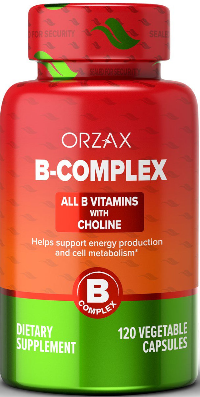 ORZAX Vitamin B Complex, B Vitamins with Choline & Inositol - 120 Vegetable Capsules