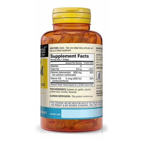 Mason Natural Fast Absorption Calcium with Vitamin D3 - Strengthens Muscle Function, Supports Healthy Bones and Overall Health, 60 Softgels