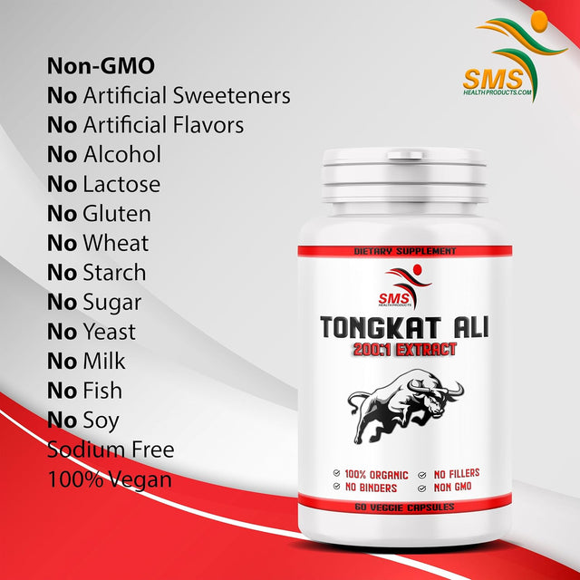 Tongkat Ali 200:1 as Long Jack Extract (Eurycoma Longifolia), 1000Mg per Serving, 60 Veggie Capsules, Supports Energy, Stamina and Immune System for Men and Women, Indonesia Origin, Non-Gmo